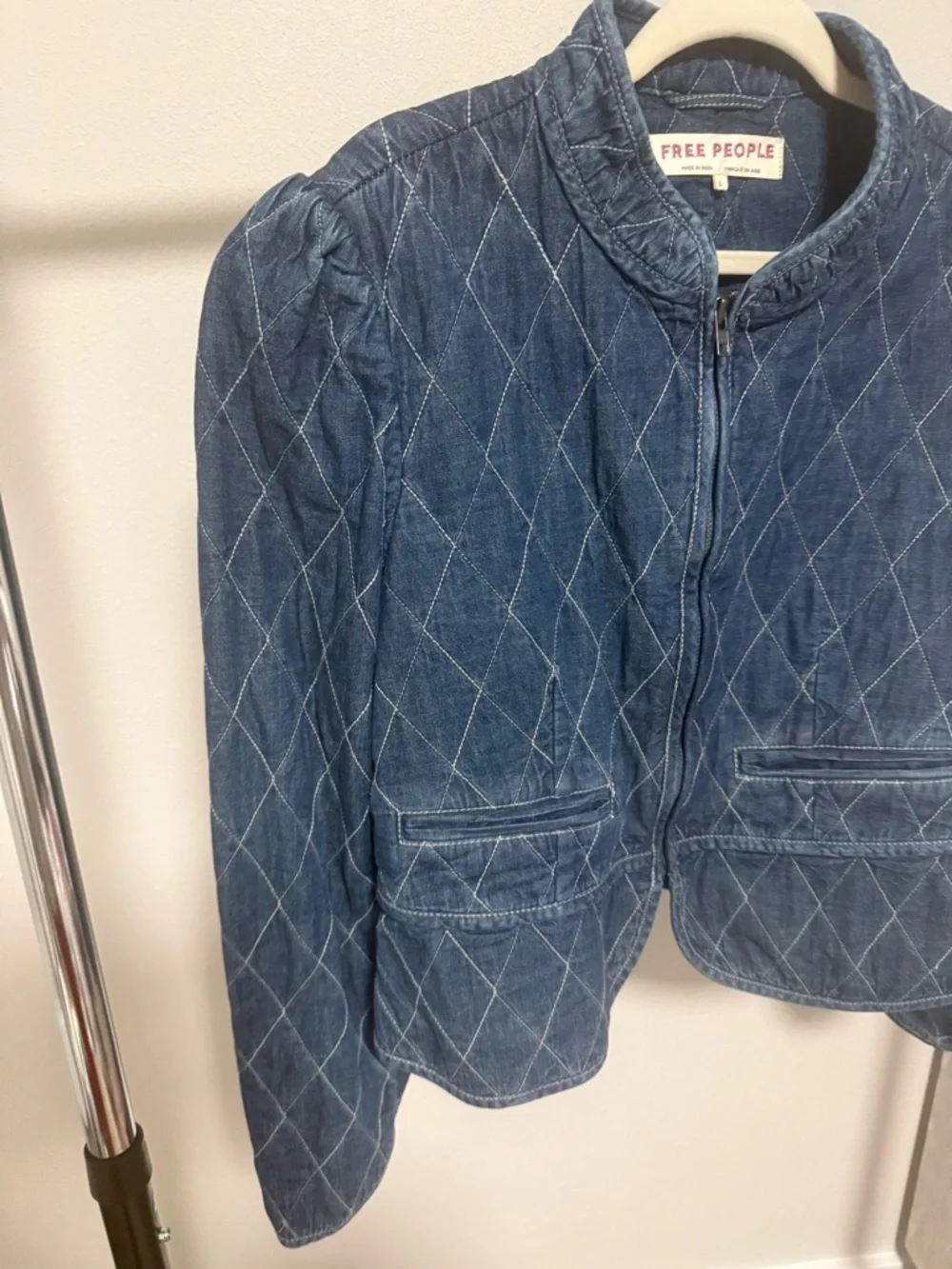 Free People Quilted Denim Tailored Jacket - Picture 3 of 4